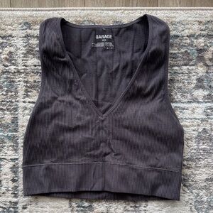 Garage Purple Charcoal Ribbed V-Neck Crop Top